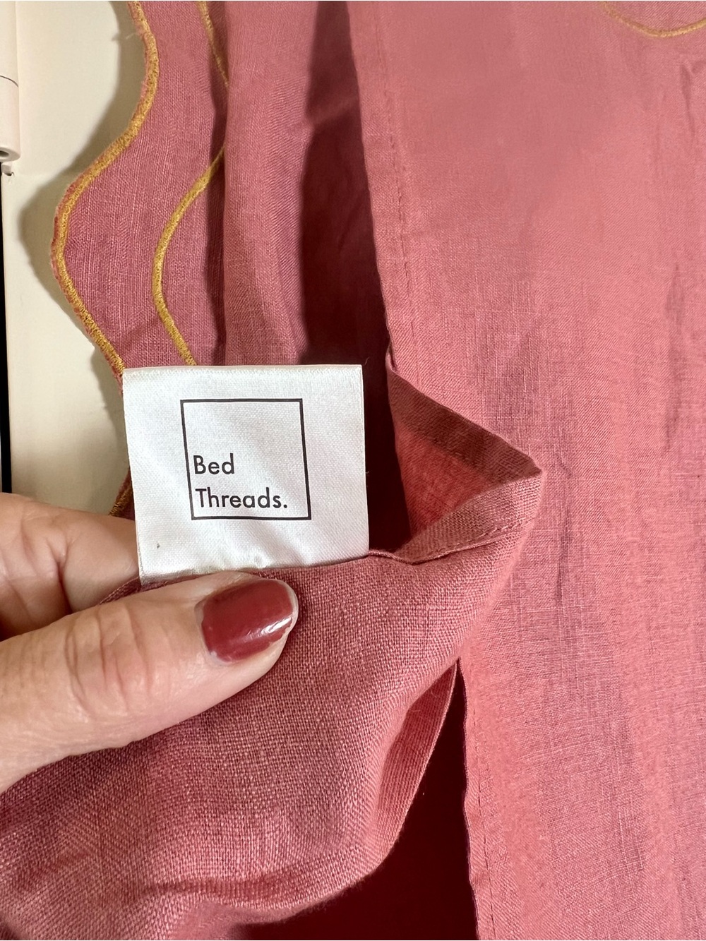 Bed Threads Pink Clay & Turmeric Scalloped European Linen Pillowcases - Picture 10 of 12